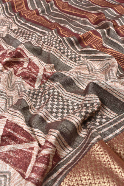 Light Brown Digital Geometric Chanderi Viscose Saree