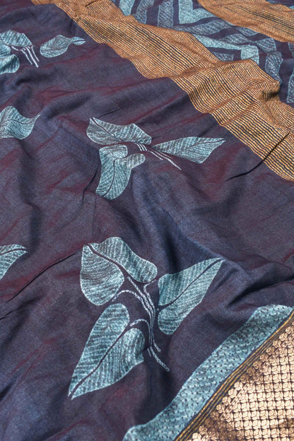 Blue Digital Chanderi Viscose Saree