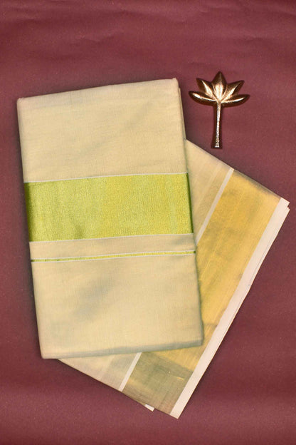 Off White Pure Kerala Tissue Cotton Plain Golden Zari Saree