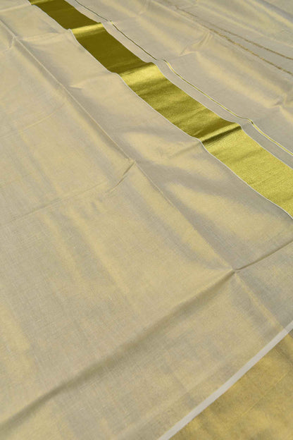 Off White Pure Kerala Tissue Cotton Plain Golden Zari Saree