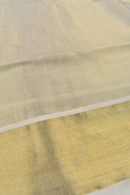 Off White Pure Kerala Tissue Cotton Plain Golden Zari Saree