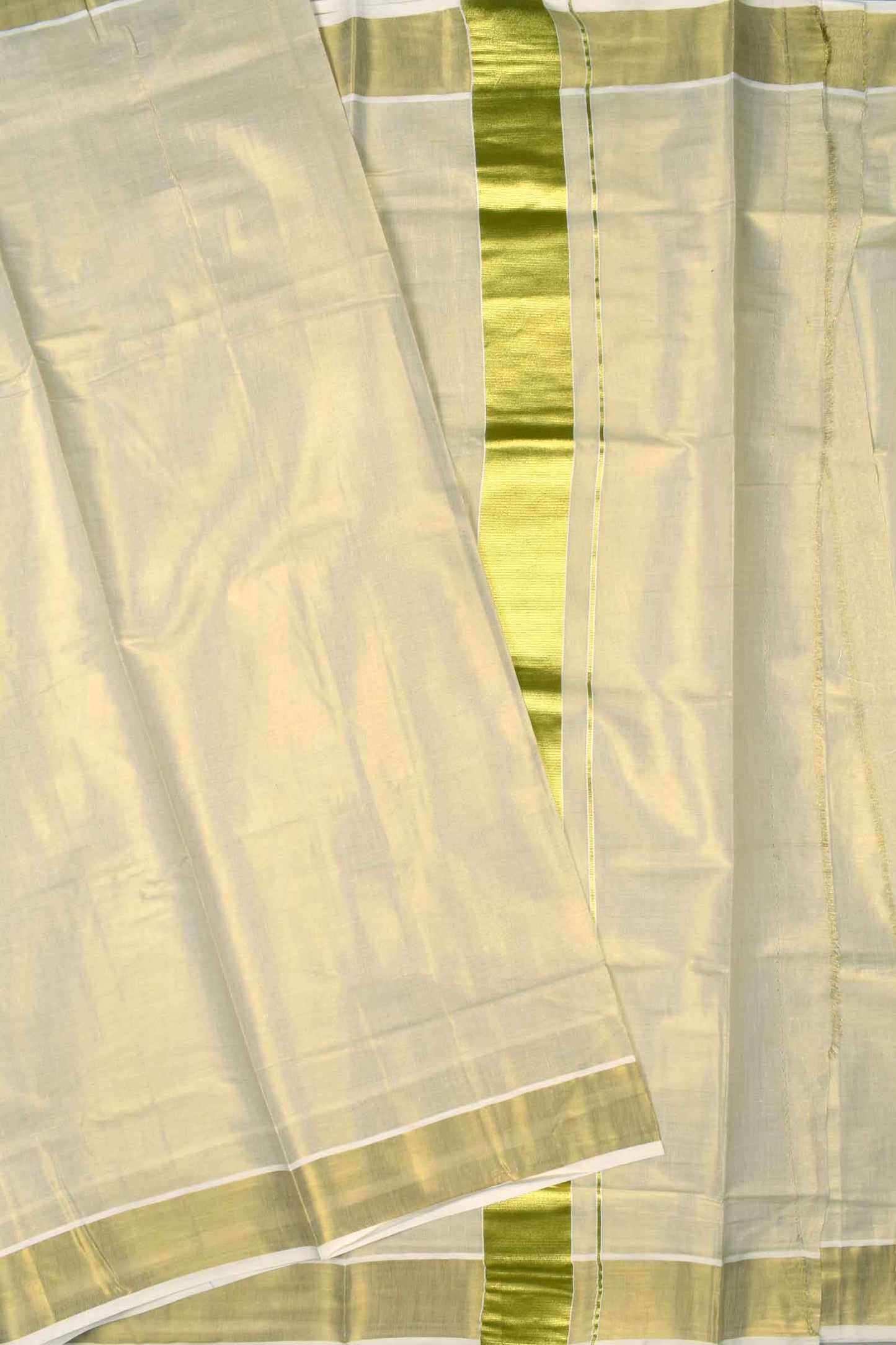 Off White Pure Kerala Tissue Cotton Plain Golden Zari Saree