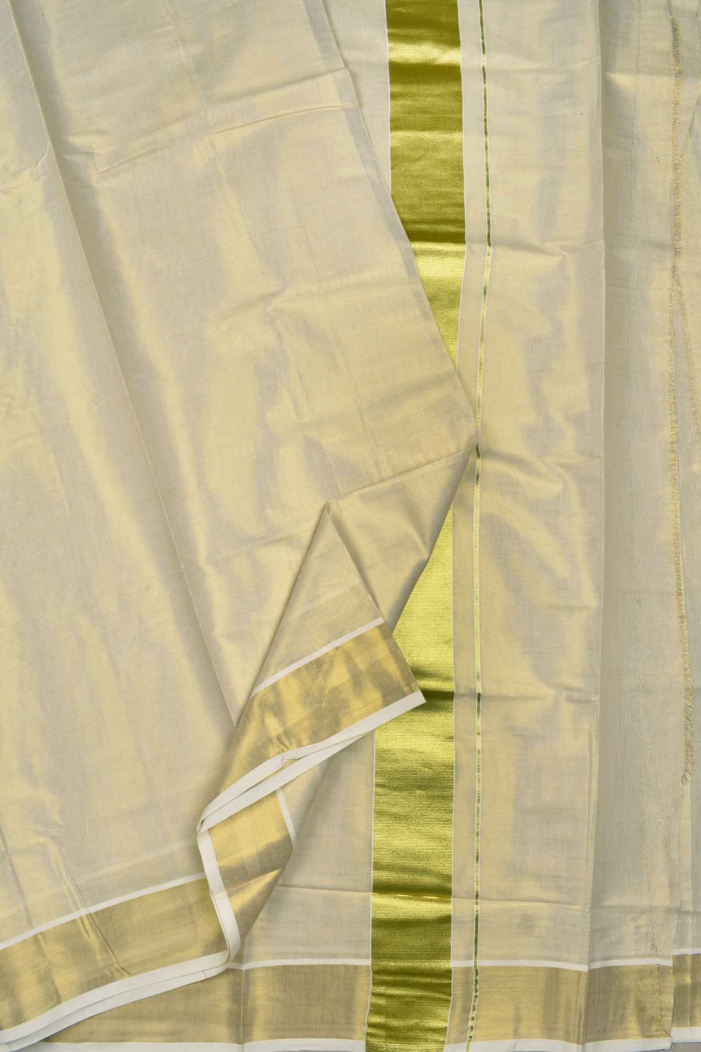 Off White Pure Kerala Tissue Cotton Plain Golden Zari Saree