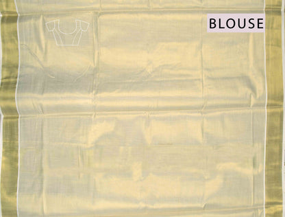 Off White Pure Kerala Tissue Cotton Plain Golden Zari Saree