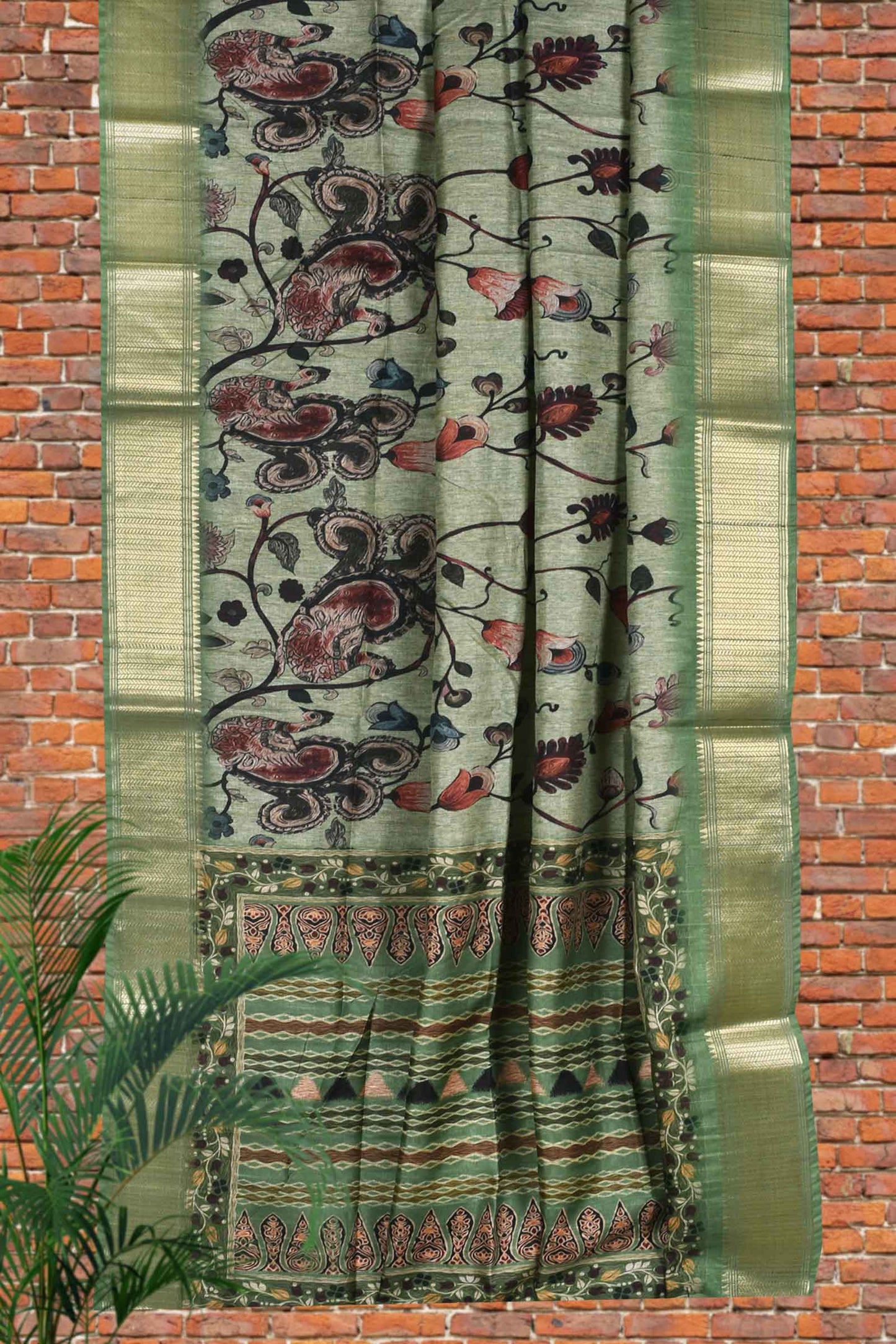 Light Green Kotha Peacock Dobby Border Saree