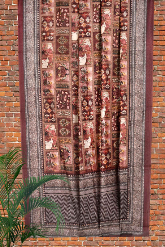 Brown Digital Chanderi Saree