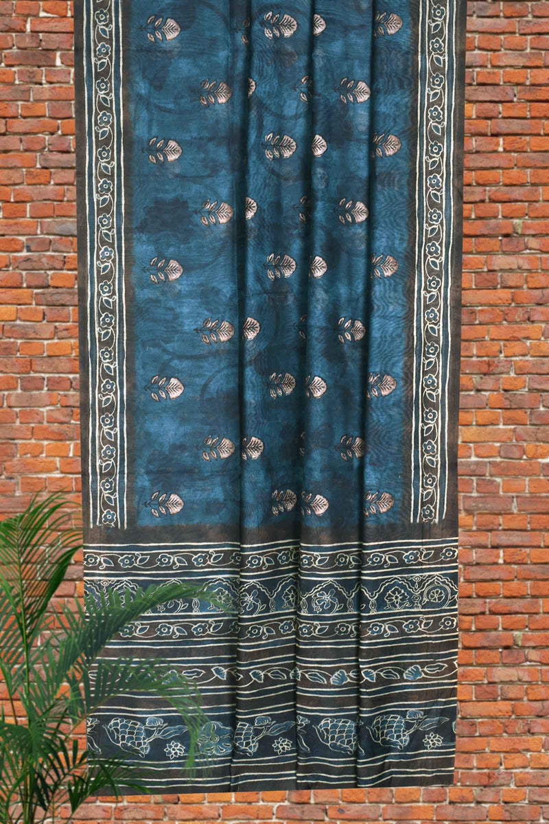 Blue Digital Chanderi Saree