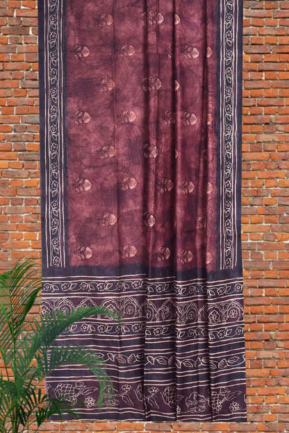 Dark Brown Digital Chanderi Saree