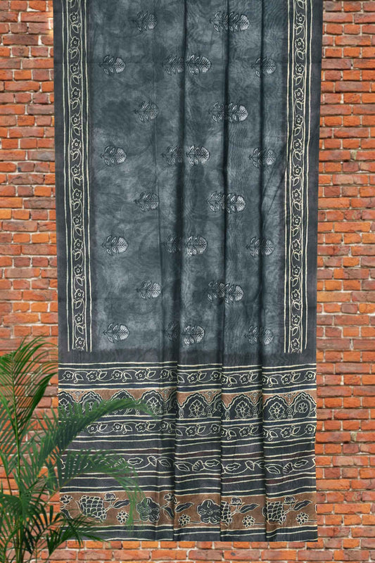 Grey Digital Chanderi Saree