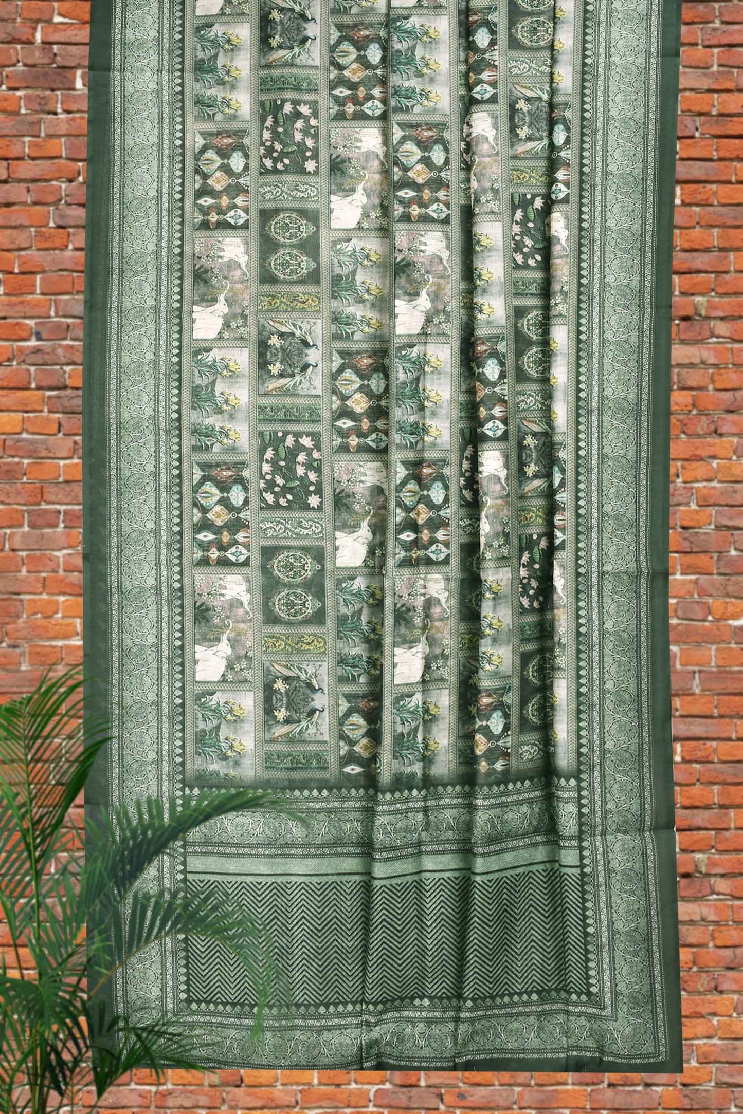 Green Digital Chanderi Saree