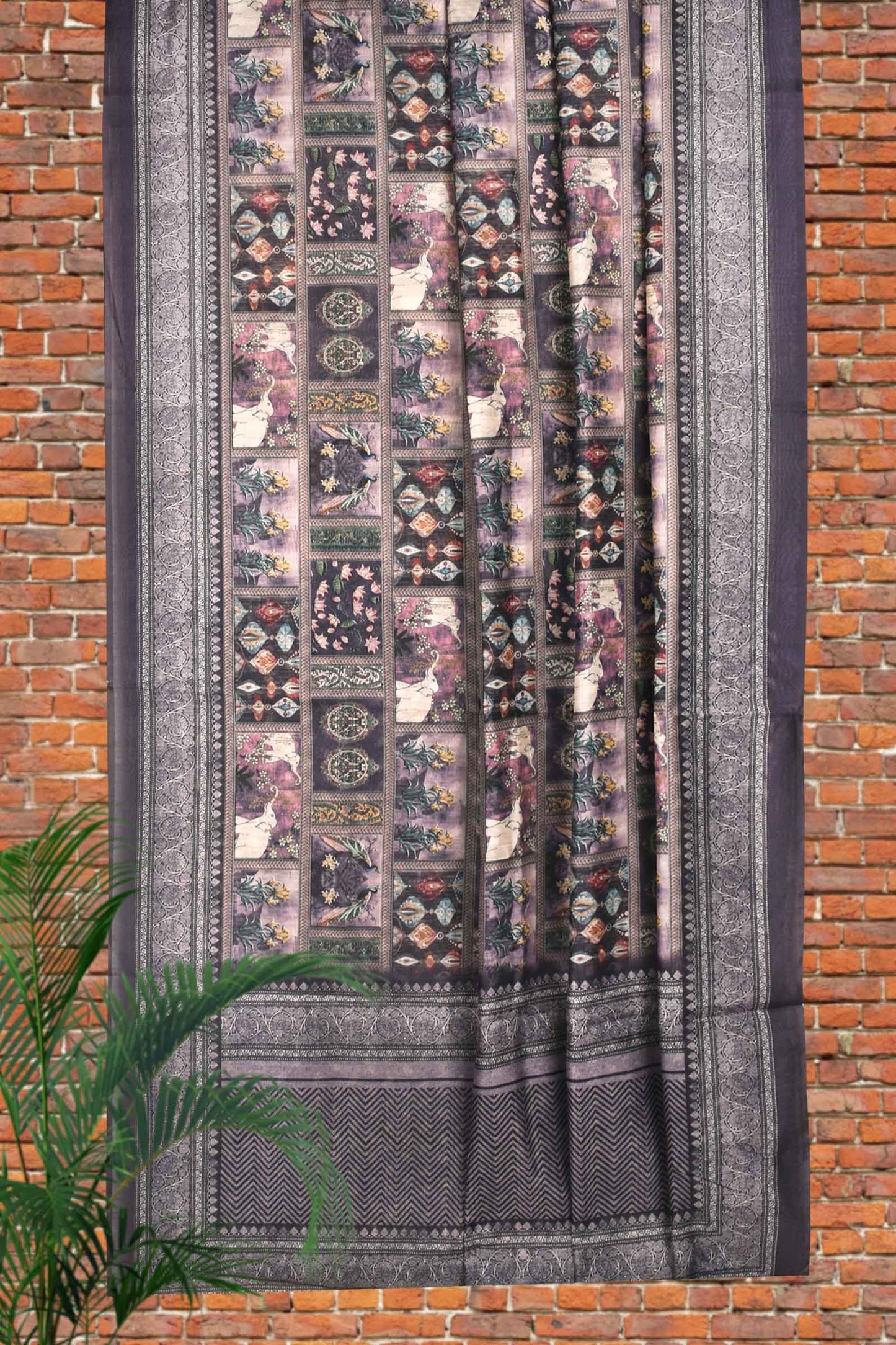 Grey Digital Chanderi Figures Saree