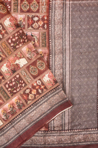 Brown Digital Chanderi Saree