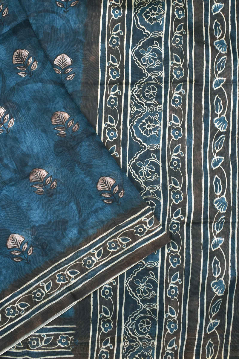 Blue Digital Chanderi Saree