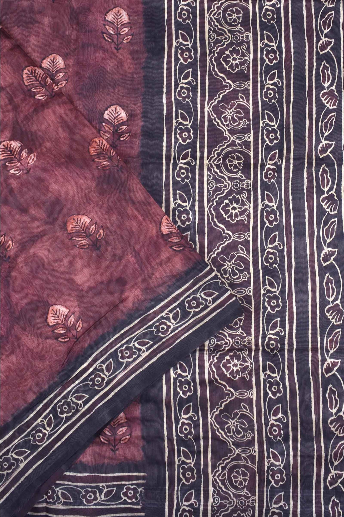 Dark Brown Digital Chanderi Saree