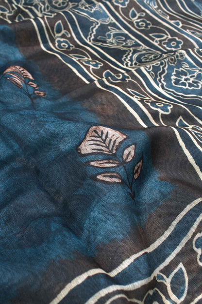 Blue Digital Chanderi Saree