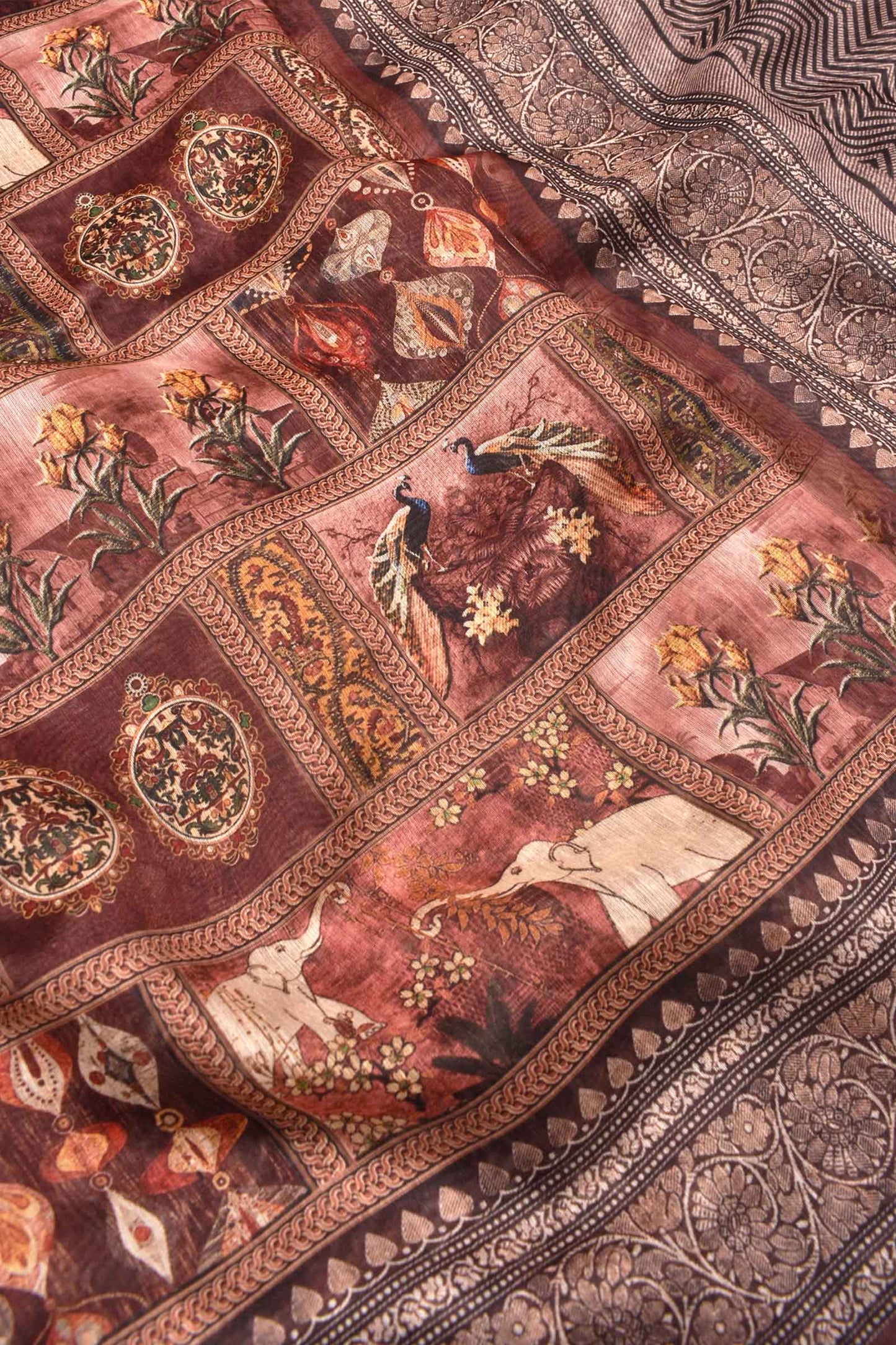 Brown Digital Chanderi Saree