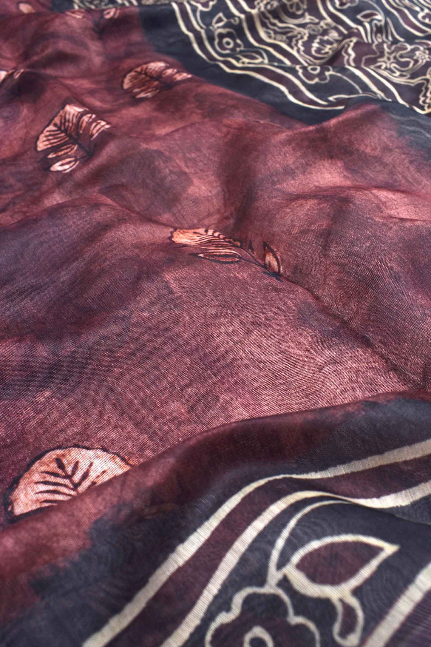 Dark Brown Digital Chanderi Saree