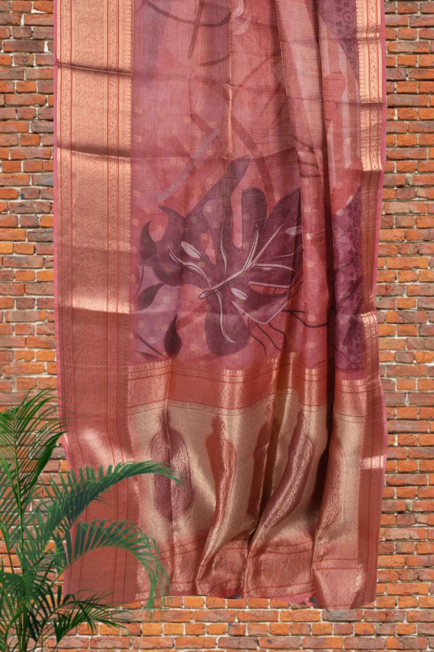 Pink Leaf Kota Jari Saree