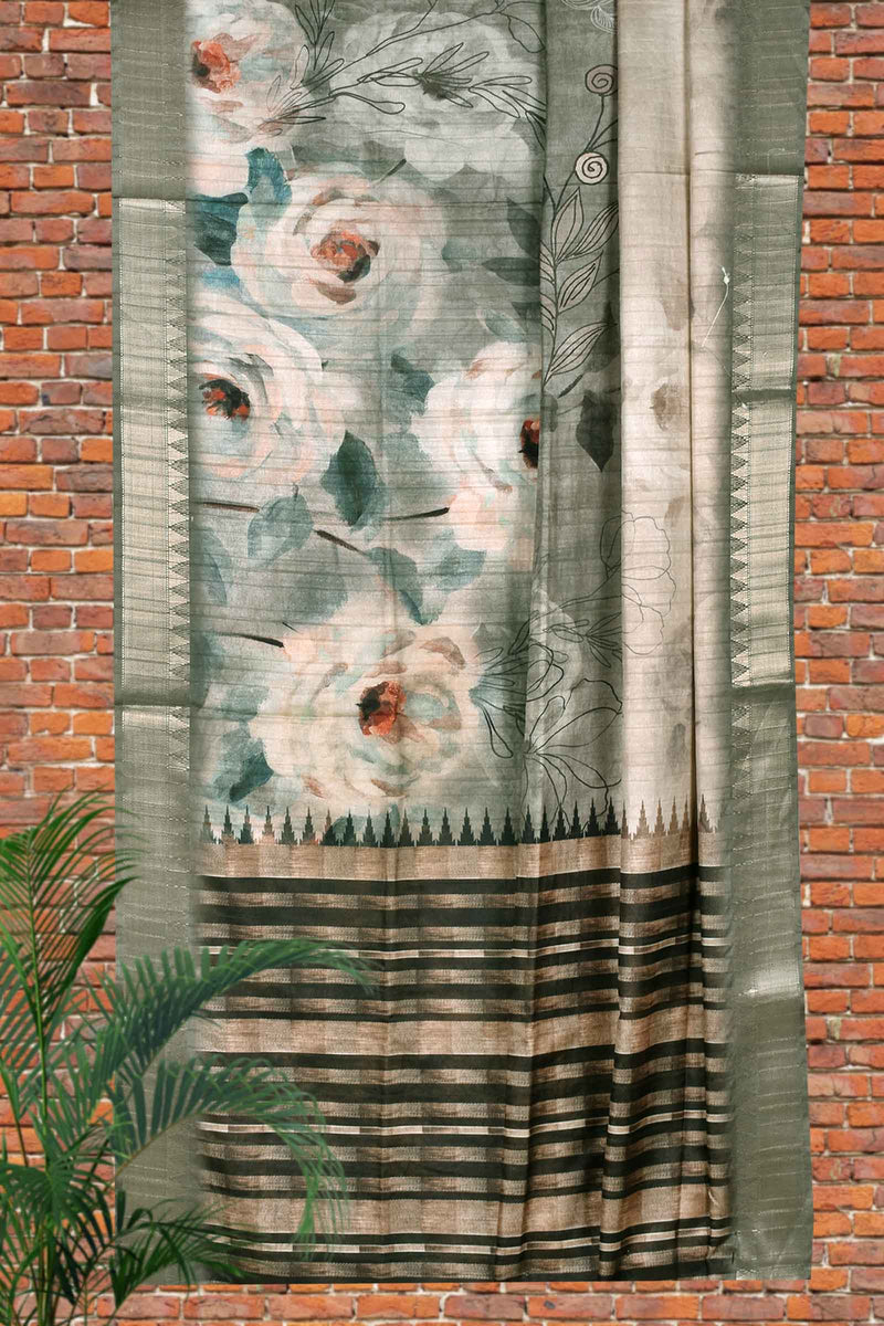 Off White Flower Digital Kotha Cotton Saree