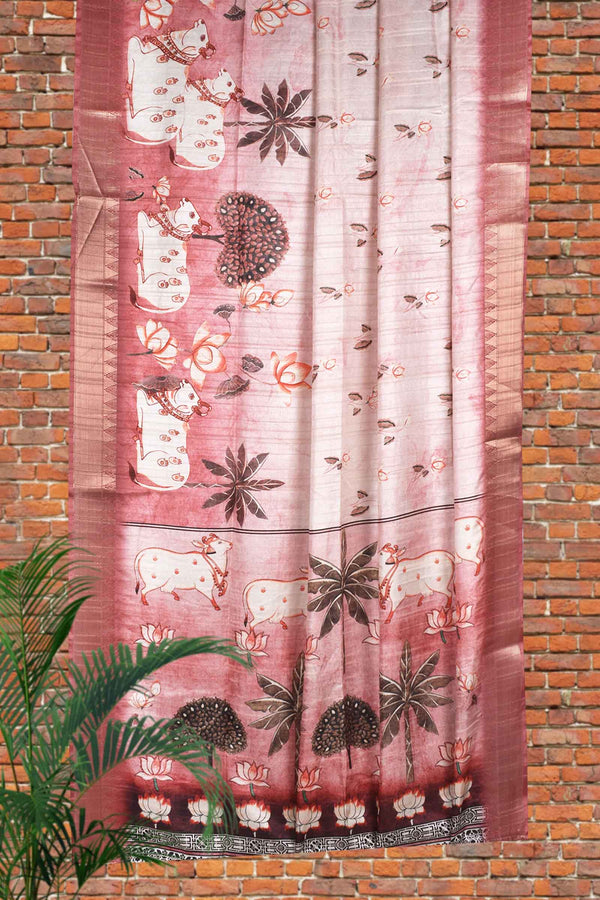 Light Pink Digital Kotha Cotton Saree