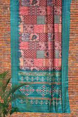 Multicolor Green Manipuri Tussar Kantha Work Saree