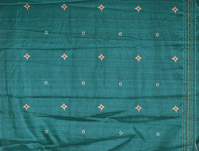 Multicolor Green Manipuri Tussar Kantha Work Saree