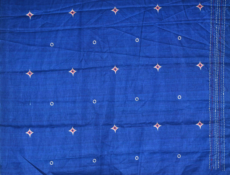 Multicolor Blue Manipuri Tussar Kantha Work Saree