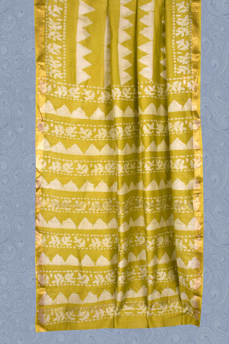 Light Green Maheshwari Hand Block Print Saree