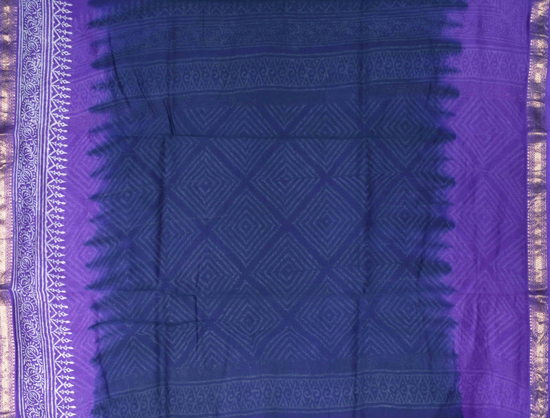 Blue Violet Maheshwari Hand Block Print Saree