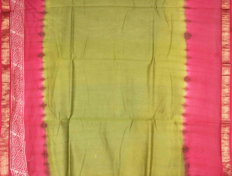 Green Pink Maheshwari Hand Block Print Saree