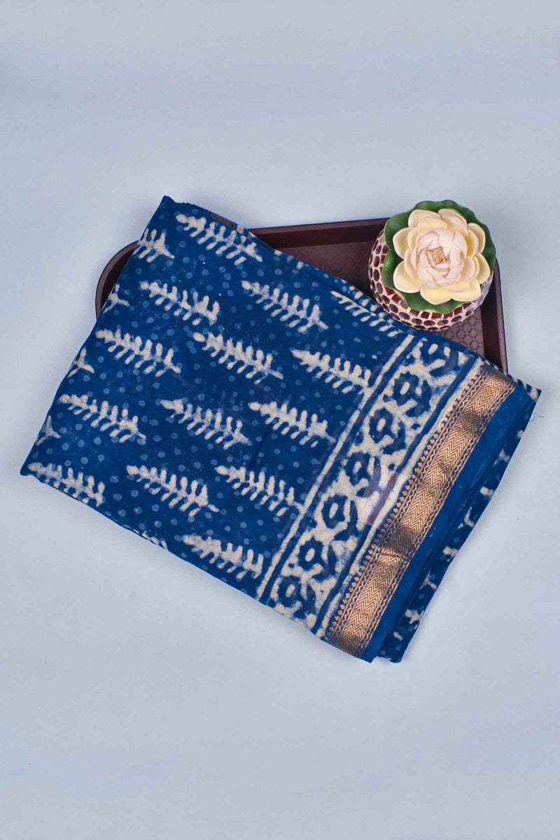 Blue Tree Maheshwari Hand Block Print Saree