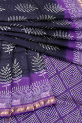 Blue Violet Maheshwari Hand Block Print Saree