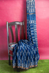 Blue Tree Maheshwari Hand Block Print Saree