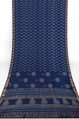 Navy Blue Maheshwari Hand Block Print Saree