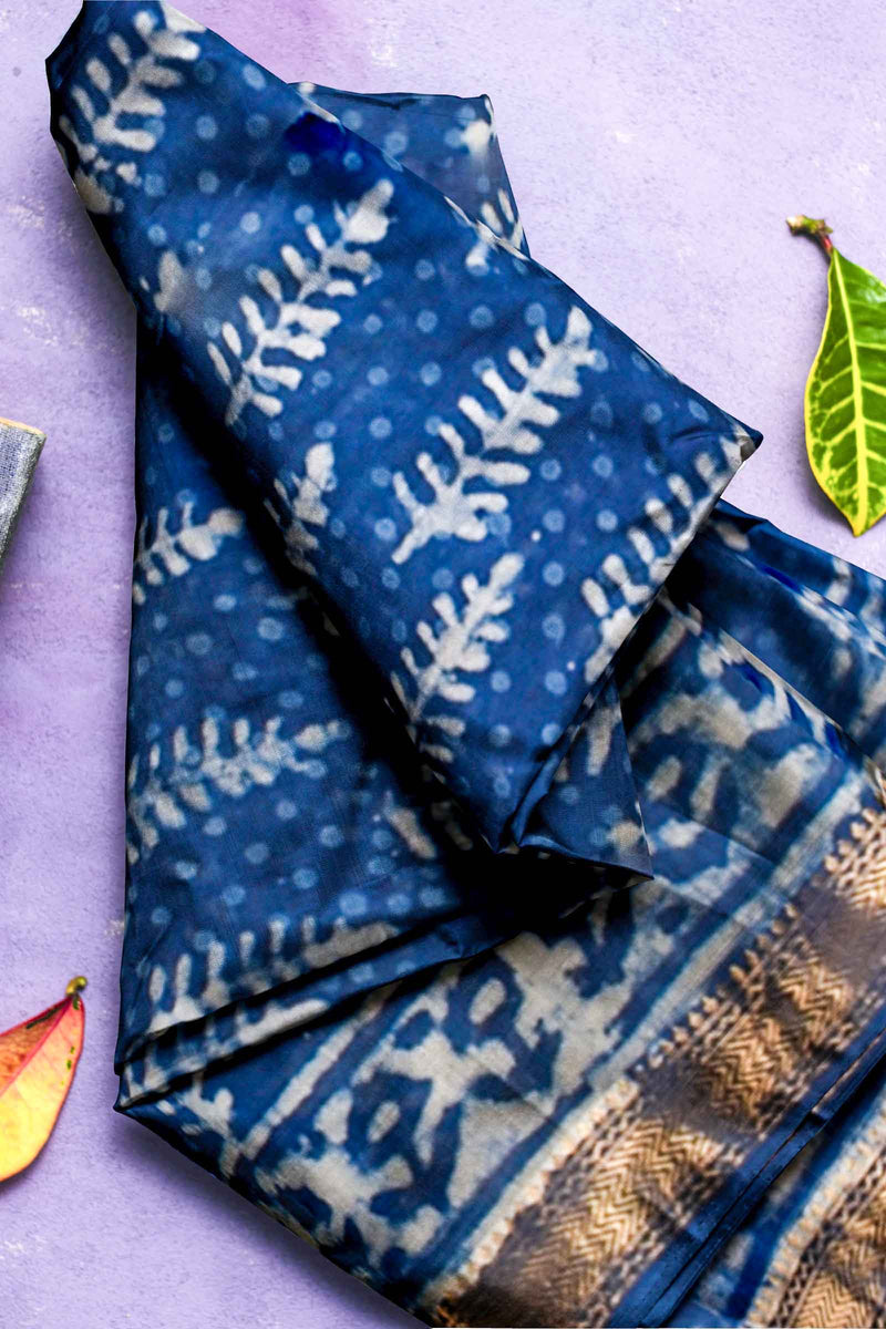 Blue Tree Maheshwari Hand Block Print Saree