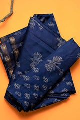 Navy Blue Maheshwari Hand Block Print Saree