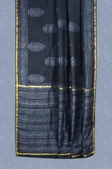 Black Chanderi Hand Block Print Saree