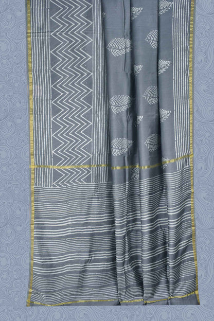 Light Grey Chanderi Hand Block Print Saree