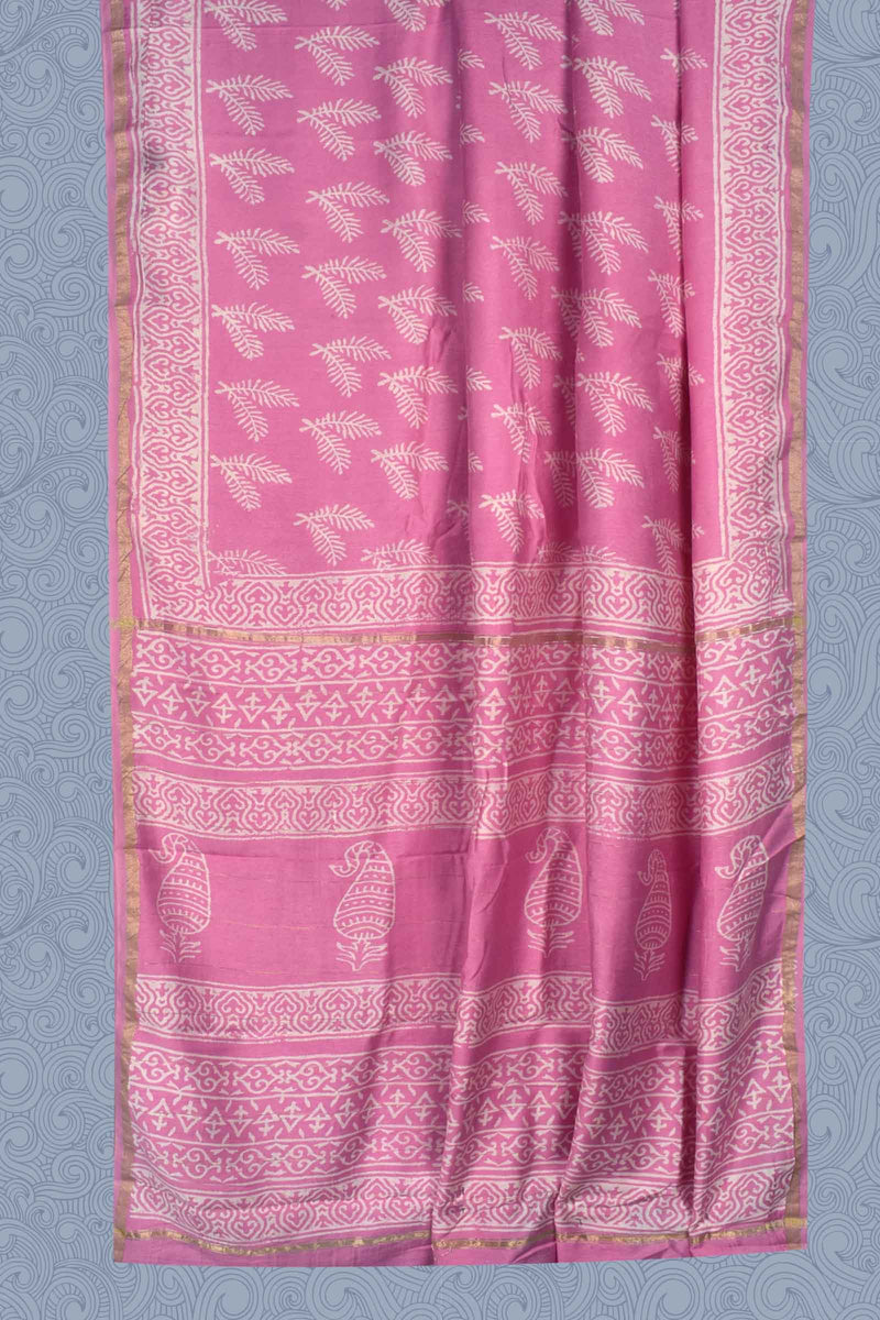 Pink Mango Pallu Chanderi Hand Block Print Saree