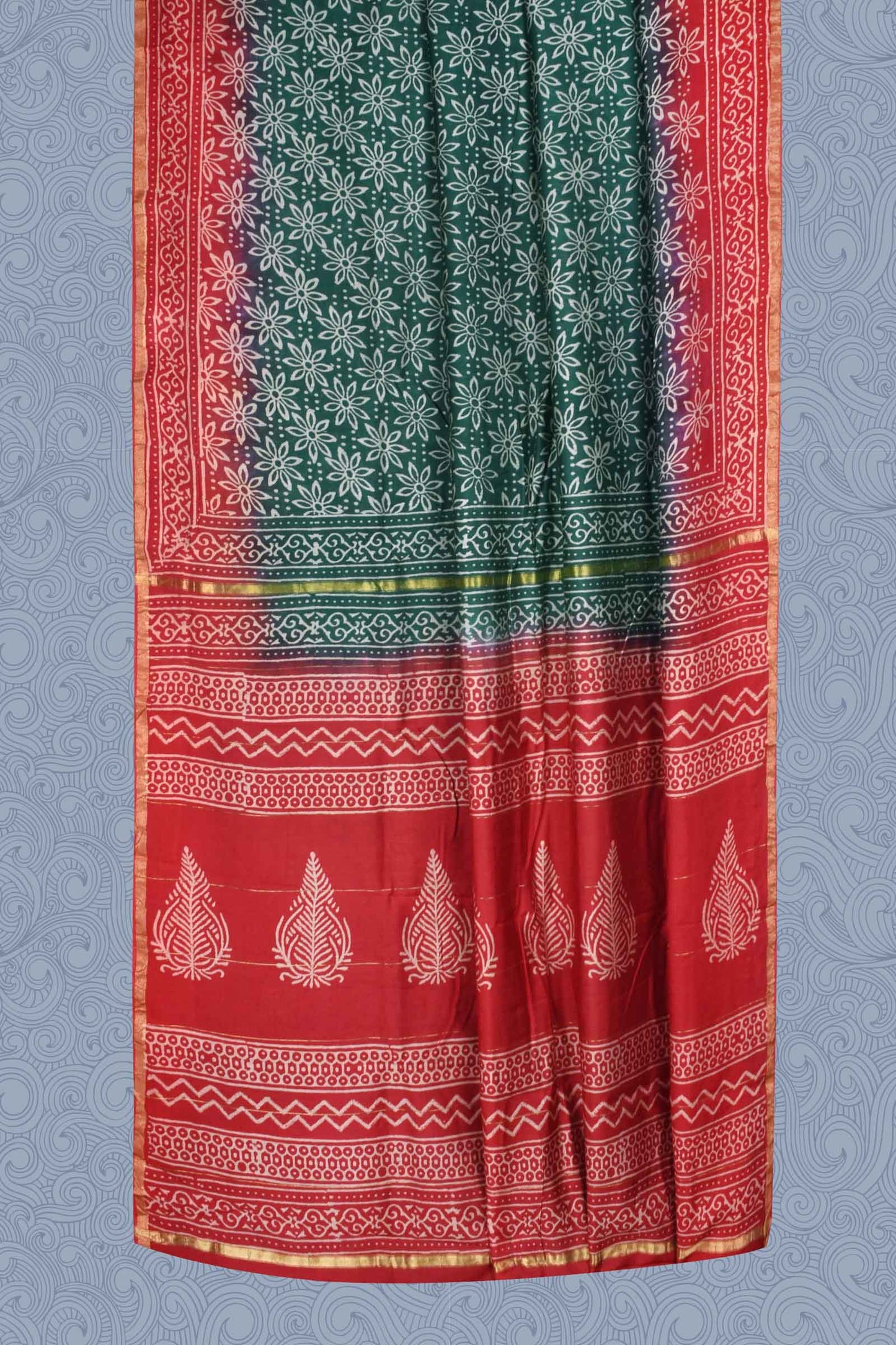 Green Chanderi Hand Block Print Saree