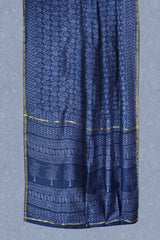 Blue Flower Chanderi Hand Block Print Saree