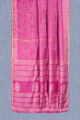 Pink Leaf Chanderi Hand Block Print Saree