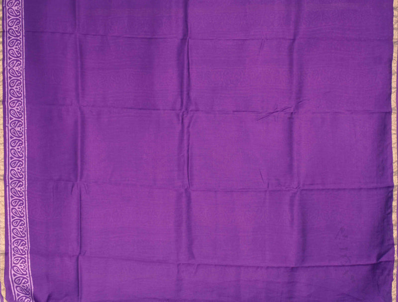 Violet Chanderi Tree Hand Block Print Saree