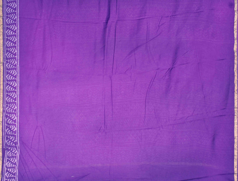 Violet Chanderi Leaf Hand Block Print Saree