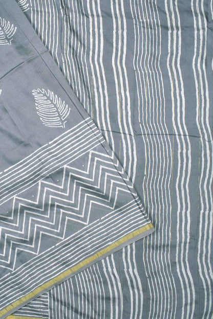 Light Grey Chanderi Hand Block Print Saree