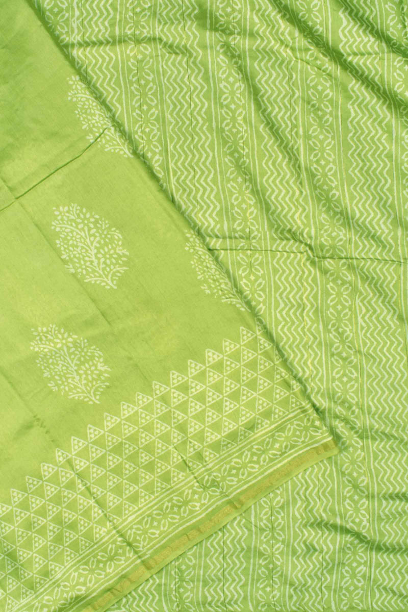 Light Green Triangles Chanderi Hand Block Print Saree