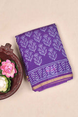 Violet Chanderi Leaf Hand Block Print Saree