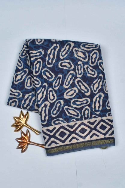 Indigo Blue Chanderi Hand Block Print Saree