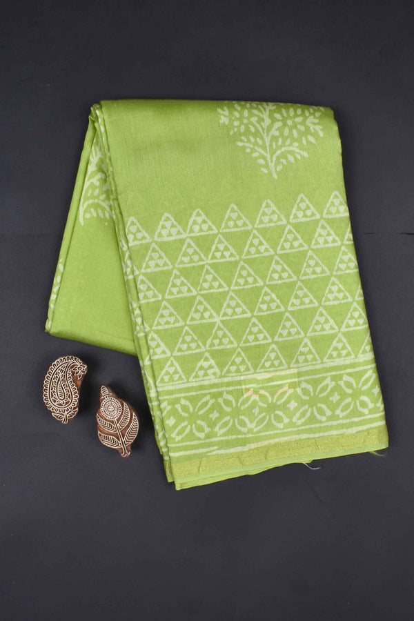 Light Green Triangle Chanderi Small Jari Border Saree