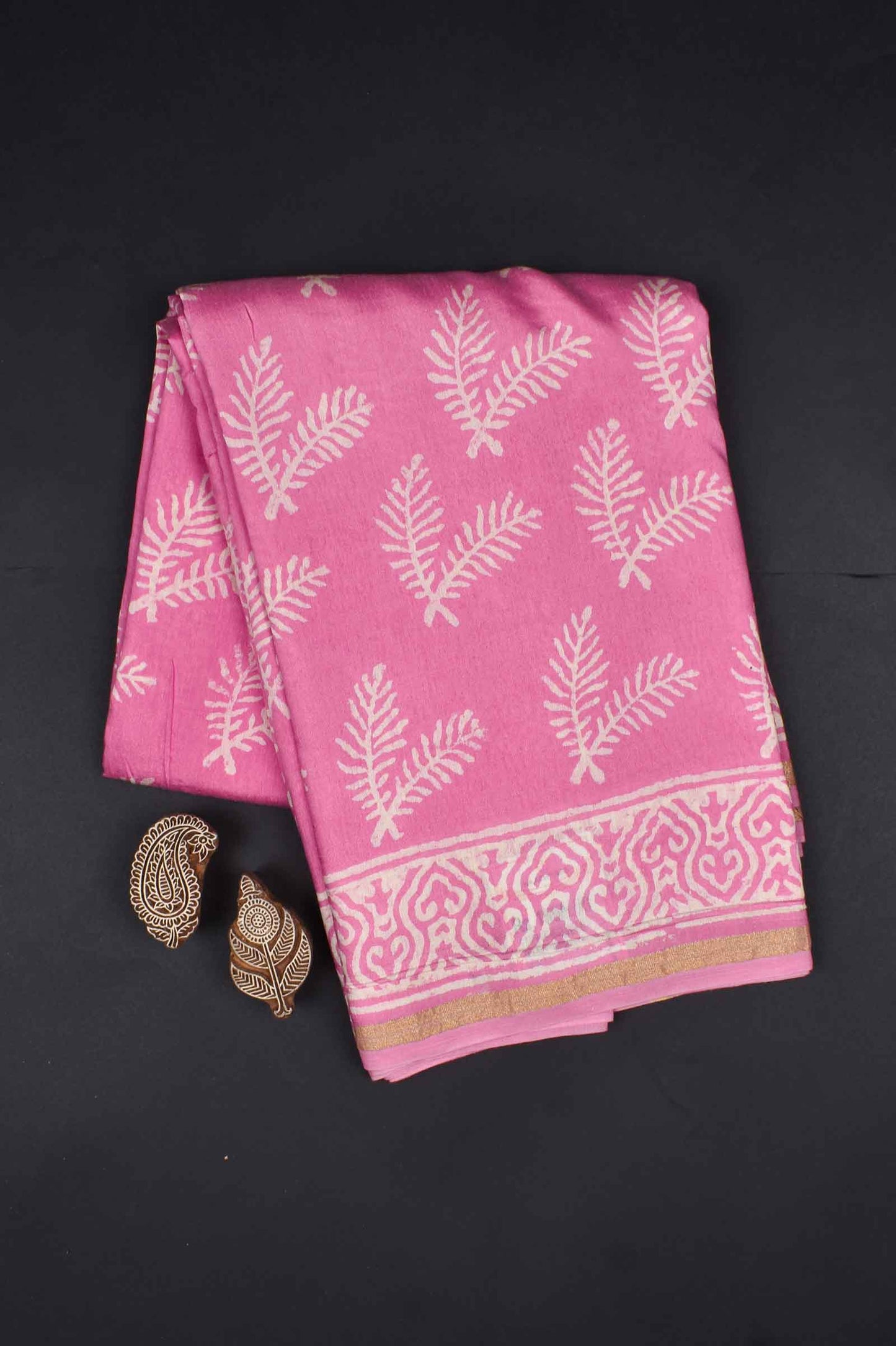 Pink Mango Pallu Chanderi Hand Block Print Saree